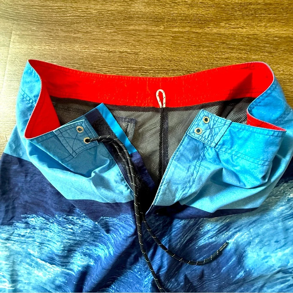 Nautica Ocean Print‎ Vacation Blue Drawstring Swim Trunks Casual Beachwear 38